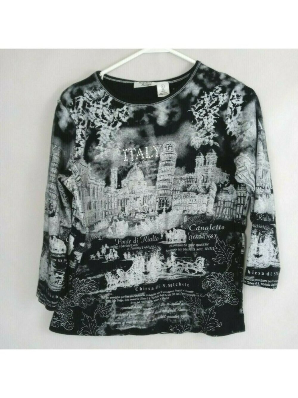 Hartfield Design Women's Black & White Jeweled Italy Shirt Size L Made in Egypt